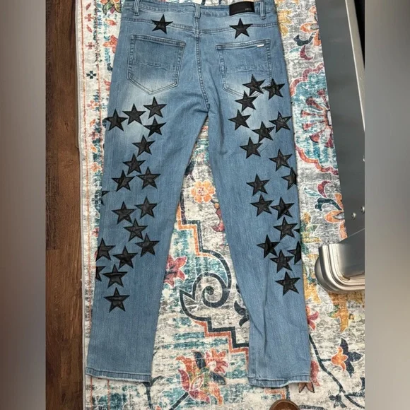 Women's Blue Jeans with Black Star Accents